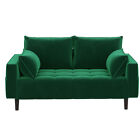 56 7  2-seater Velvet Sofa Green Fabric Couch Loveseat With 2 Pillow Living Room
