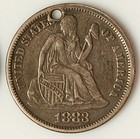 1883 Love Token Seated Liberty Dime - Engraved Letter Design  Chain Hole - Lt34
