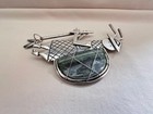 Judy Perlman Artist Sterling Silver Kokopelli Roman Glass Art Pin Brooch