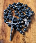 Vintage Rosary Made In Italy 59 Black Wooden Beads Silver Tone