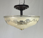 Rewired Vtg Art Deco Mcm Semi Flush Mount Glass Ceiling Light Ivory Peach Floral