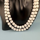 Vintage White Milk Glass Necklace Double Strand Square Shape Bead Retro Mod 18 