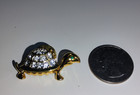 Vintage  Cute Turtle Brooch Pin  Gold Tone Green Eye Rhinestone  Small Jewelry