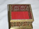 Vtg Ormolu Gold Tone Jewelry Casket Trinket Box Square Beveled Glass 3 25x3 25 