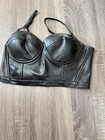 Charlotte Russe Black Faux Leather Zip Front Underwire Bustier Corset Top S B