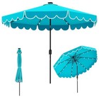 10ft Solar Led Patio Umbrella  Scalloped Outdoor Table Market With 24 Led Lights