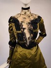 Most Opulent Victorian 1890   s Green Silk Dress W Embr   Bubble Appliques   Train