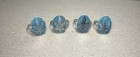      Vintage Taxco Mexico Sterling Silver Lot Of 4 Turquoise Inlay Rings Pot Leaf