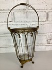 Vintage Votive Candle Holder Vase Clear Glass Metal Caged Footed Basket