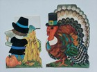 Vintage Thanksgiving Card Rust Craft Ambassador Flocked Pilgrim Turkey Cards U30