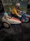 Vintage Mechanical Tin Litho Toy Motorcycle W  Sidecar - Original Box Works Nos