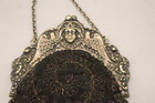 Antique German Silver Frame Evening Purse Goddess Clasp Black Embroidered Bag