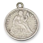 1875 Seated Liberty Silver Dime Love Token Flora Engraved Dedication Charm Loop