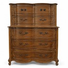 Vintage French Provincial Tallboy Dresser Brown Wood Highboy Ornate Hardware
