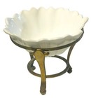 White Milk Glass Bowl Lily Pons Berry Pattern   Brass Display Stand Vintage Mcm
