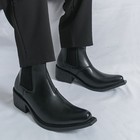 Men s Shiny Leather Low Chunky Heels Pointy Toe Ankle Boots Dress Shoes Brogues
