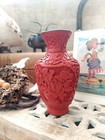 Vintage Cinnabar Vase Chinese Carved Lacquerware