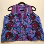       vintage Embroidered Cotton Vest Boho Ikat Folk Wearable Art Purple Hippie