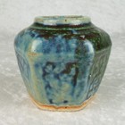 Chinese Blue Green Glaze Pottery Spice Jar 6 Sided 3-3 4in Tall 4 Wide 4 25 Deep