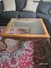 Vintage French Antique Oak Coffee Table Rococo Carved Frame   Beveled Glass Top
