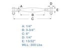 1 4 Inch Marine Ss316 Jaw Jaw Rig Closed Body Turnbuckle Wll 300 Pounds