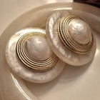 Vintage Bracelet Earrings Clips Set Bangle Acrylic Huge Gold Tone Estate Sale 