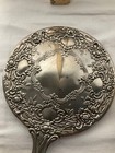 Vintage Silver Colored Victorian Design Vanity Hand Mirror And Brush