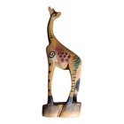 Lot Of 4 Hand Carved Wooden African Safari Animals Giraffe Zebra Leopard Lion