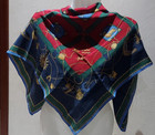 Vintage Scarf  Astrology Sun Zodiac Navy Blue Red Green Yellow Crepe Silk 34 