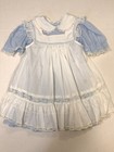 Vintage Bryan Pinafore Dress 4 White Blue Striped Lace Trim Ruffle Full Circle