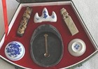 Chinese Calligraphy Set  Ink Stone  Seals  Authentic Brushes  Ceramic Holders