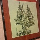 Thai Framed Art Print Depicting Traditional Dancers And Figures  3-person Scene