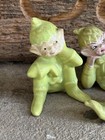 Vintage Pixie Elf Figurines Japan Lot Of 3 Green Reclining Knee Hugger  As Is