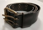 Vintage 70s Leather Belt Double Prong Brass Roller Buckle Lg 42 44