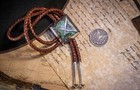 Number 8 Nevada Turquoise   Sterling Silver Bolo Tie Inlay W  Sterling Tips