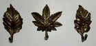 Leaf Wall Hooks Set Of 3 Cast Brass-tone Metal Keyhole Mount Coat Towel Robe 4   