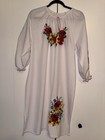 Ukrainian Embroidered Vyshyvanka Dress White Floral Folk Midi Tassel Sleeve 52