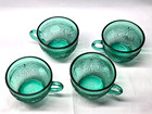 Vintage Tiara Glass Sandwich Spruce Green Coffee Tea Cup Mug  - Rare Set Of 4