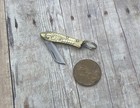 Miniature Brass Fish Folding Pocket Knife Pendant Inch Blade Gold Vintage Style