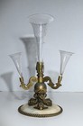 19th Century Bronze Dolphins Engraved Glass Epergne Centerpiece Antique