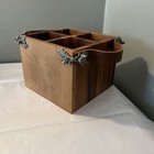 Vagabond House Pewter Acorn Leather Handles Acacia Wood Flatware Caddy