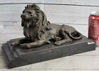 Angry Roaring Lion Signed Barye Hot Cast Bronze Marble Sculpture Statue Figurine