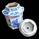 1930s White   Blue Chinese Pagoda Porcelain Hand-painted Ginger Jar 12 h 