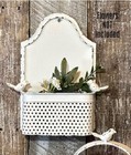 New Shabby Farmhouse Rustic Aged White Bird Wall Basket Metal Pocket