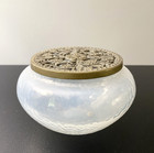 Vintage Glass Potpourri Vanity Jar With Antique Brass Tone Floral Metal Lid