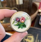 Vtg Retractable Cloth Tape Measure West Germany Enameled Floral Sewing Tool