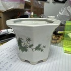 Vintage Chinese Hexagon Poem Planter With Tray Free Ship