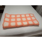 Vintage Afghan Blanket Cottagecore Handmade Crochet 76 x75  Orange peach   White