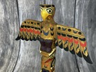 Vtg Wooden Totem Pole Hand Carved   Painted 12    Tall  Eagle W  Wings Pnw