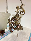 Antique Ornate Cast Brass 3 Arm Ceiling Fixture   Bronze Color              5132
